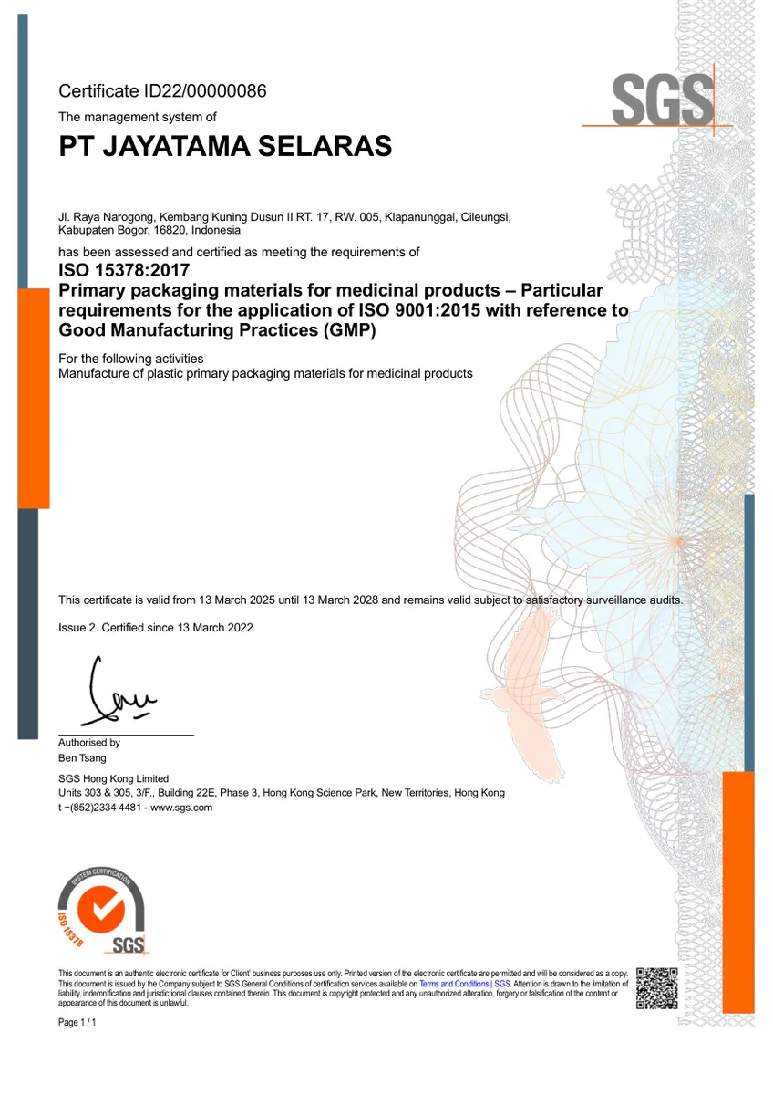 Pratinjau ISO 15378:2017 PT Jayatama Selaras